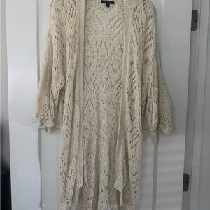 American Eagle Outfitters Cream Open-Knit Long crochet Cardigan
